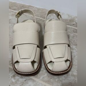 Free People Libby Fisher Flat Leather Sandals in Chalk Color (Size 9.5).